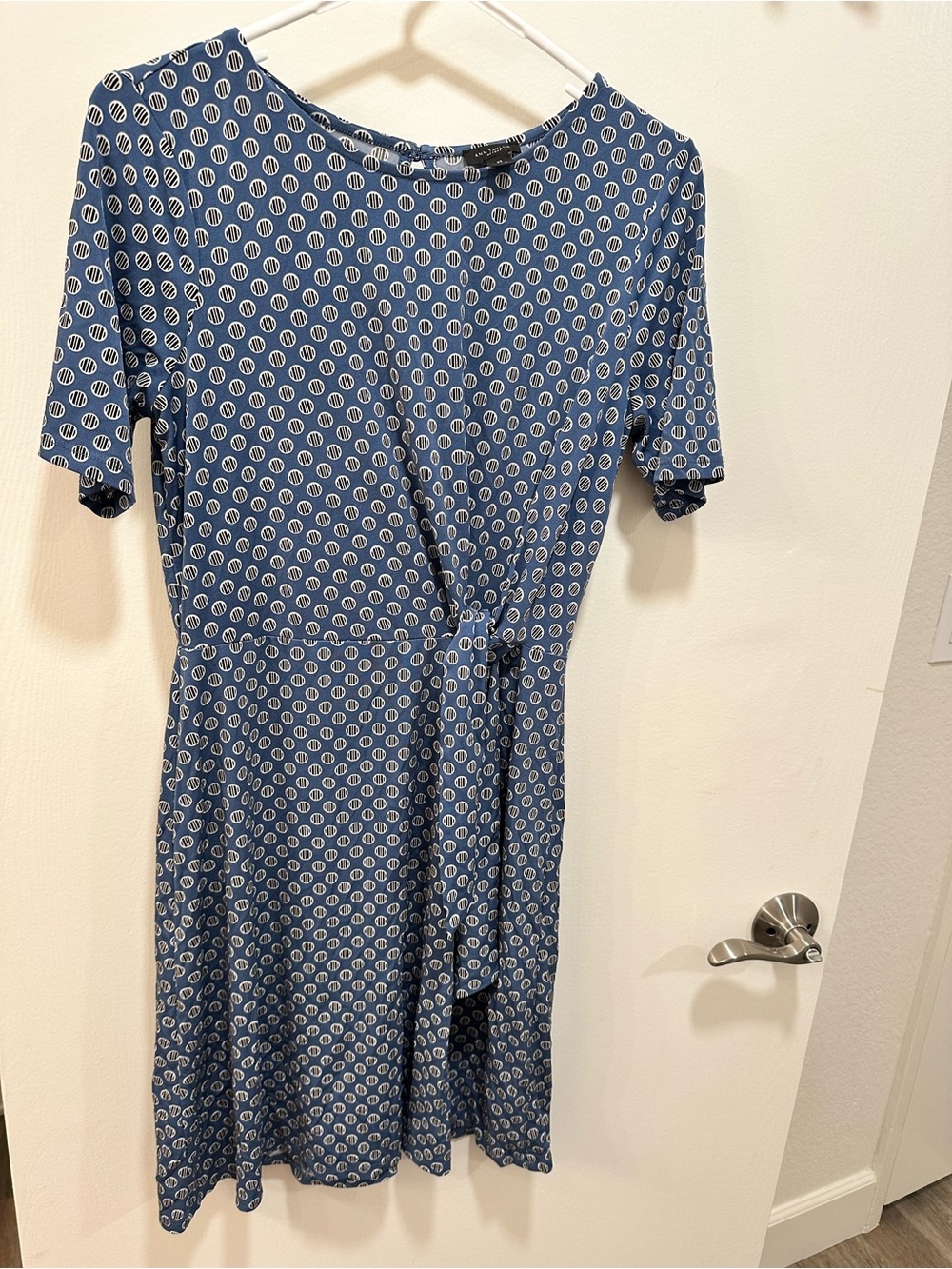 Ann Taylor Blue Printed Tie-Waist Midi Dress
